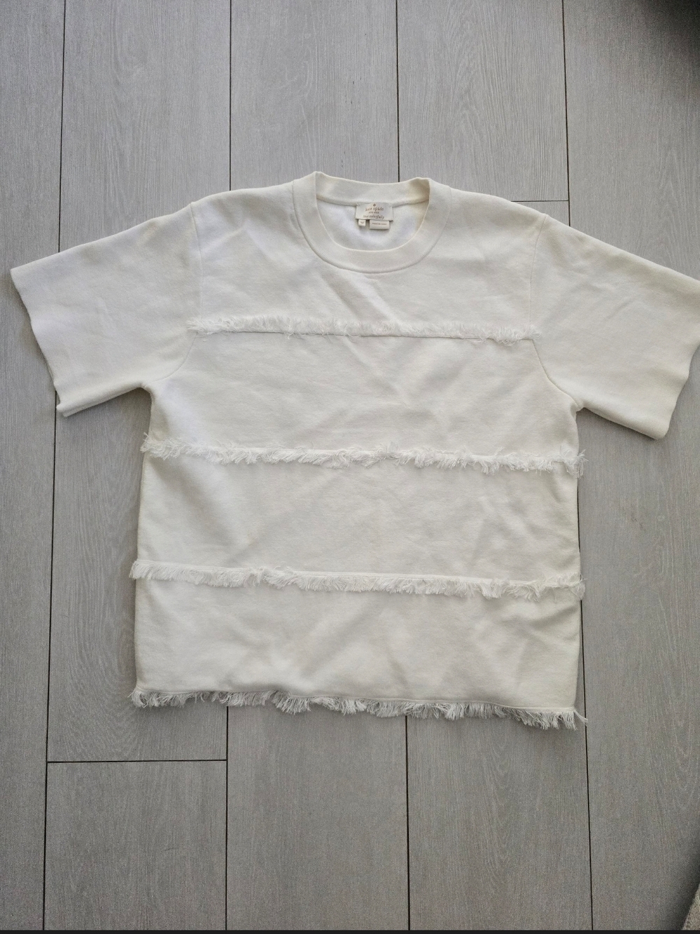 kate spade Cream Crewneck Tee with Subtle Texture Fringe